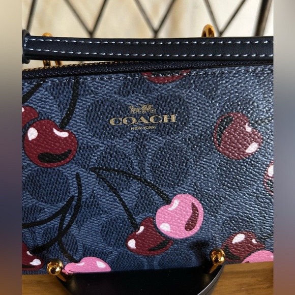 Coach Blue Cherry Print Wristlet - Picture 6 of 6
